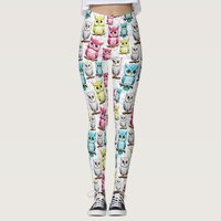 Colorful Owl Birds White Background Pattern Leggings