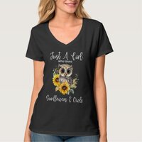Just A Girl Who Loves Owls And Sunflowers 1 T-Shirt
