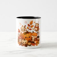 Cute Kawaii Autumn Pumpkin Fox Owl Fall Animals  Two-Tone Coffee Mug