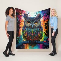Psychedelic Fantasy Hippy Owl Fleece Blanket