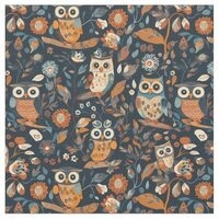 Leaves Flowers & Owls #1 Fabric