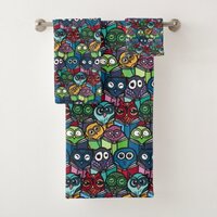 Colorful Owls Reading Cute Seamless Pattern Bath Towel Set