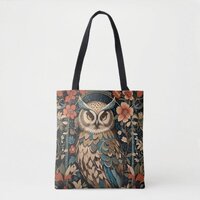 Pretty Brown Owl William Morris Inspired Floral Tote Bag