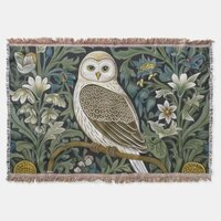 White owl art nouveau style throw blanket