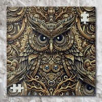 Steampunk Metal Gears and Owl Jigsaw Puzzle