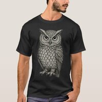 Intricate Owl Line Art Design T-Shirt