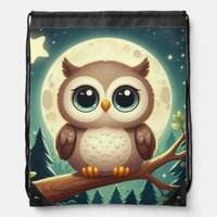 Cute baby owl at night with moon drawstring bag