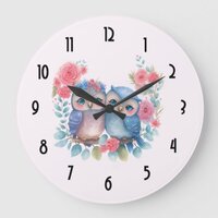 Owls in Love Sitting on a Tree Branch Large Clock