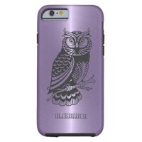 Plum Purple Metallic Background With Black Owl Tough iPhone 6 Case