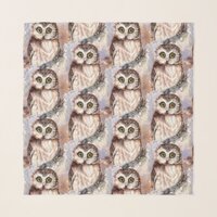 Watercolor Cute Little Owl Bird Nature art Pattern Scarf