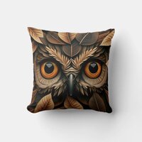 Owl face in leaves #4 poster throw pillow