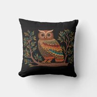 Gond style Owl Throw Pillow