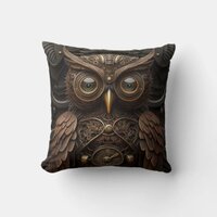 Ornate Clockwork Owl Throw Pillow