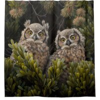 Adorable Great Horned Owl babies Shower Curtain