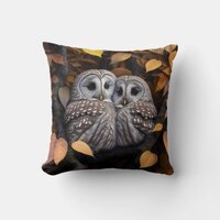 Cuddling Ural Owls Throw Pillow