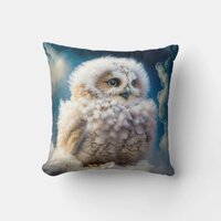 Fluffy Cloud Baby Owl Throw Pillow