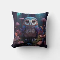 Mushroom Forest Owl Throw Pillow