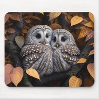 Cuddling Ural Owls Mouse Pad