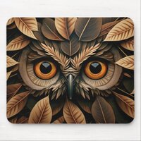 Owl face in leaves #4 mouse pad