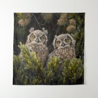 Adorable Great Horned Owl babies Tapestry