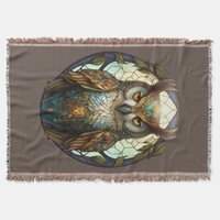Stained Glass Owl 1 Throw Blanket