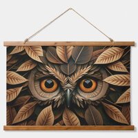 Owl face in leaves #4 hanging tapestry