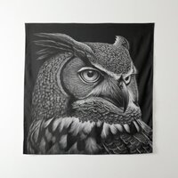 Scratchboard style Horned Owl Tapestry