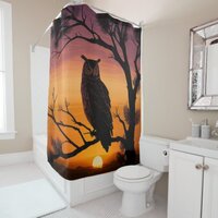 Owl Sunset Silhouette  Shower Curtain
