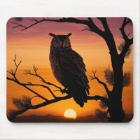 Owl Sunset Silhouette  Mouse Pad