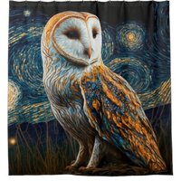 Starry Barn Owl Shower Curtain