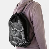 Scratchboard style Horned Owl Drawstring Bag
