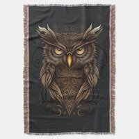 Ornate Tribal Owl Throw Blanket