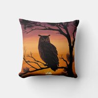 Owl Sunset Silhouette Throw Pillow