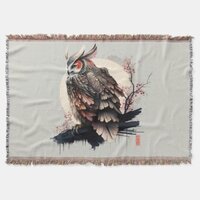 Japanese Samurai Owl Throw Blanket