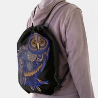 Lapis Paisley Owl Drawstring Bag