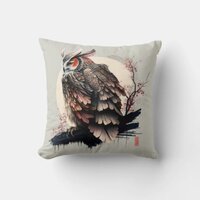 Japanese Samurai Owl Throw Pillow