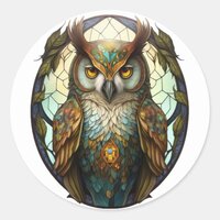Stained Glass Owl 1 Classic Round Sticker