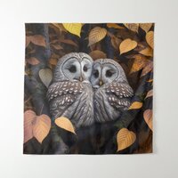 Cuddling Ural Owls Tapestry