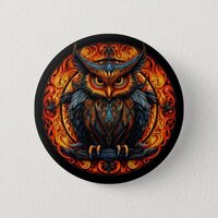 Fiery Mandala Owl #3 Button
