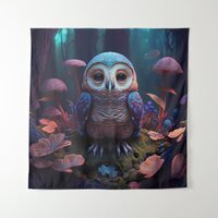 Mushroom Forest Owl Tapestry