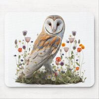 Floral Barn Owl Mouse Pad