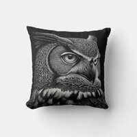 Scratchboard style Horned Owl Throw Pillow