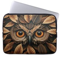 Owl face in leaves #4 laptop sleeve
