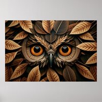 Owl face in leaves #4 poster