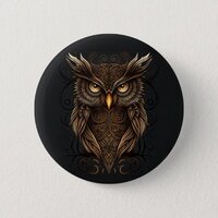 Ornate Tribal Owl Button