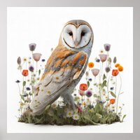 Floral Barn Owl Poster
