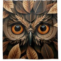 Owl face in leaves #4 shower curtain