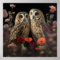 Short-eared Owls in love print