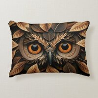 Owl face in leaves #4 poster accent pillow