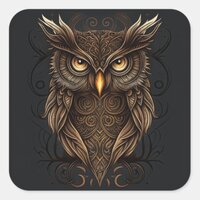 Ornate Tribal Owl Square Sticker